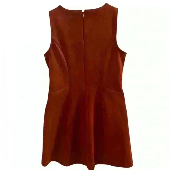 Ann Taylor Faux Suede Brown Knee Length Dress 8P Gold Zipper Pockets Fall - Picture 3 of 7